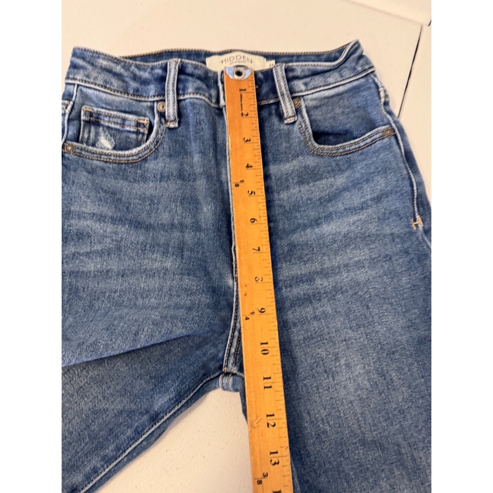 Hidden Jeans High Waisted Wide Leg Distressed Raw Hem Denim HD3136C-DK Blue bb - Picture 8 of 9